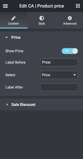 Product price settings - content