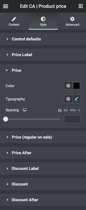 Product price settings - style